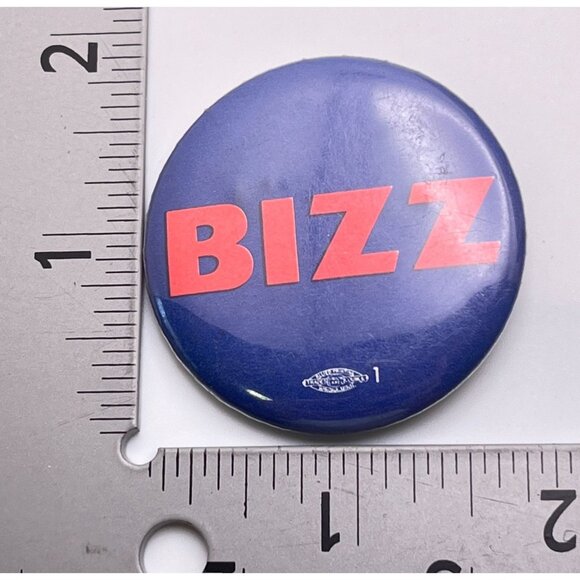 Vintage Bizz Pinback Button Blue Badge Retro Jacket Pin - Picture 3 of 6